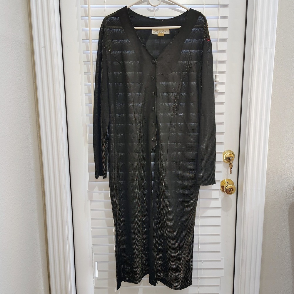 Piacere Duster Women 14 Black Gold Metallic Vintage Whimsygoth Goth Cardigan